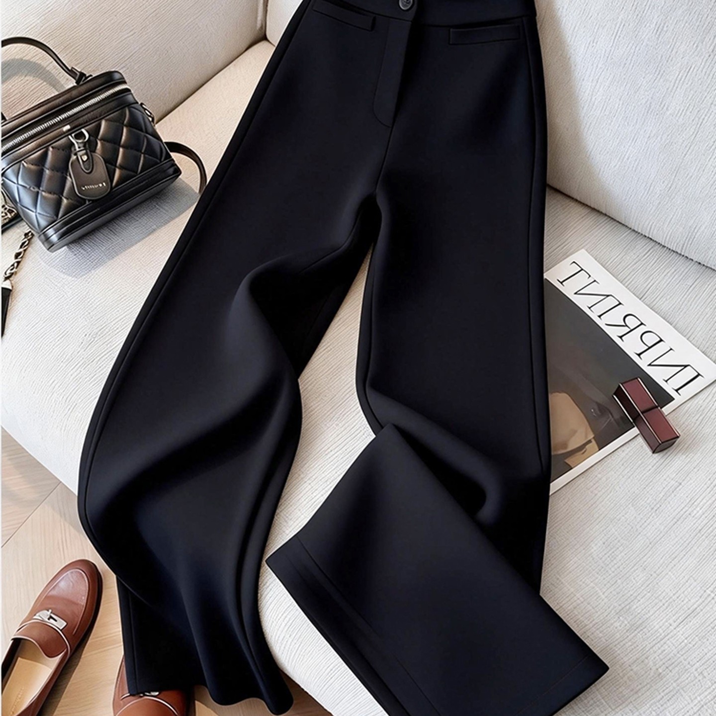 外贸撤回黑色裤子女保暖加厚时尚气质高腰显瘦超好看微喇阔腿裤,女装/女士精品,大码裤装,淘宝优惠券,粉丝福利购,淘宝优惠卷