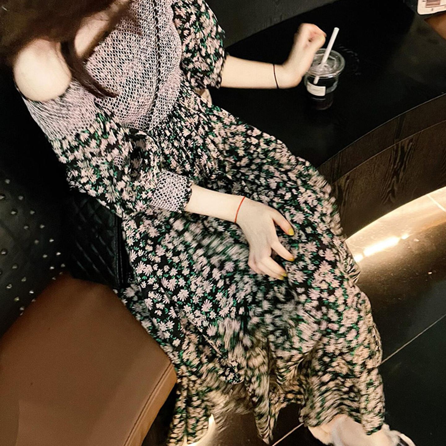 外贸撤回韩系纯欲巨好看气质感小香风一字肩碎花连衣裙子女小个子