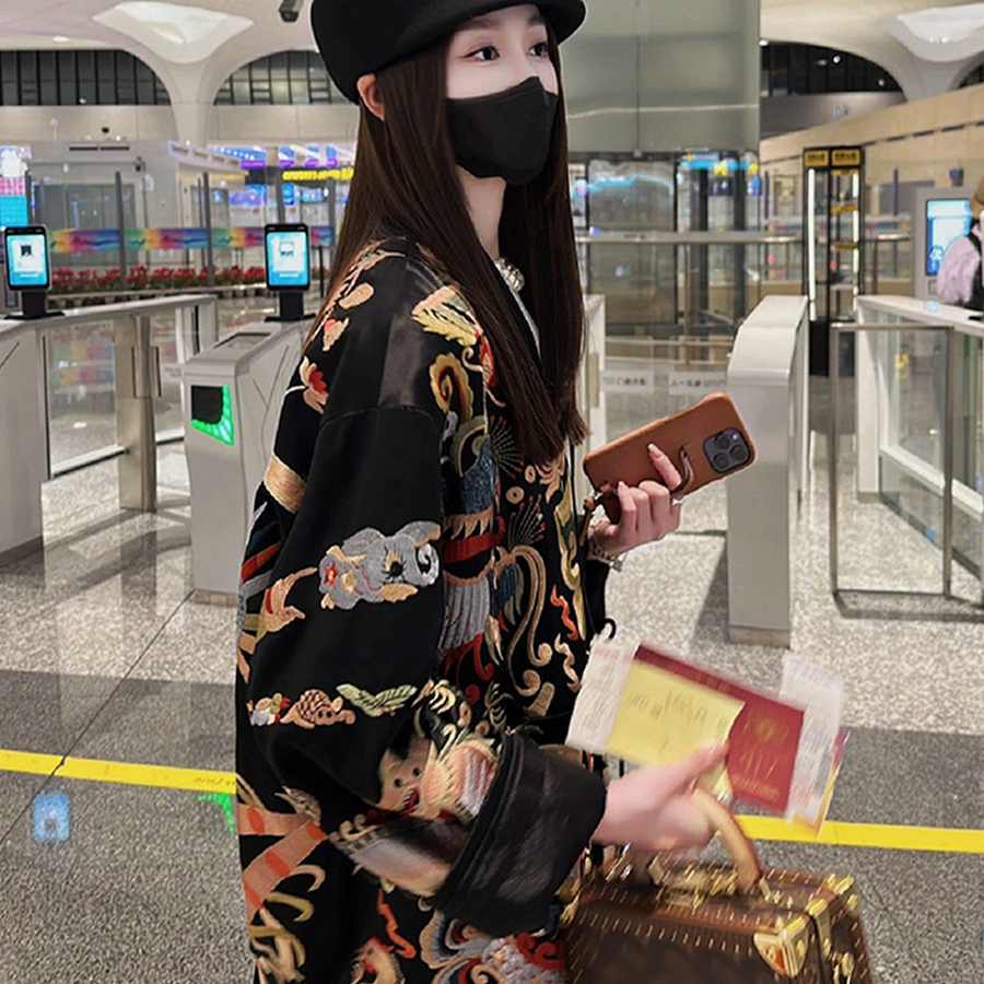 小众设计小众高级新中式女装国风唐装上衣黑色印花外套女春秋2025