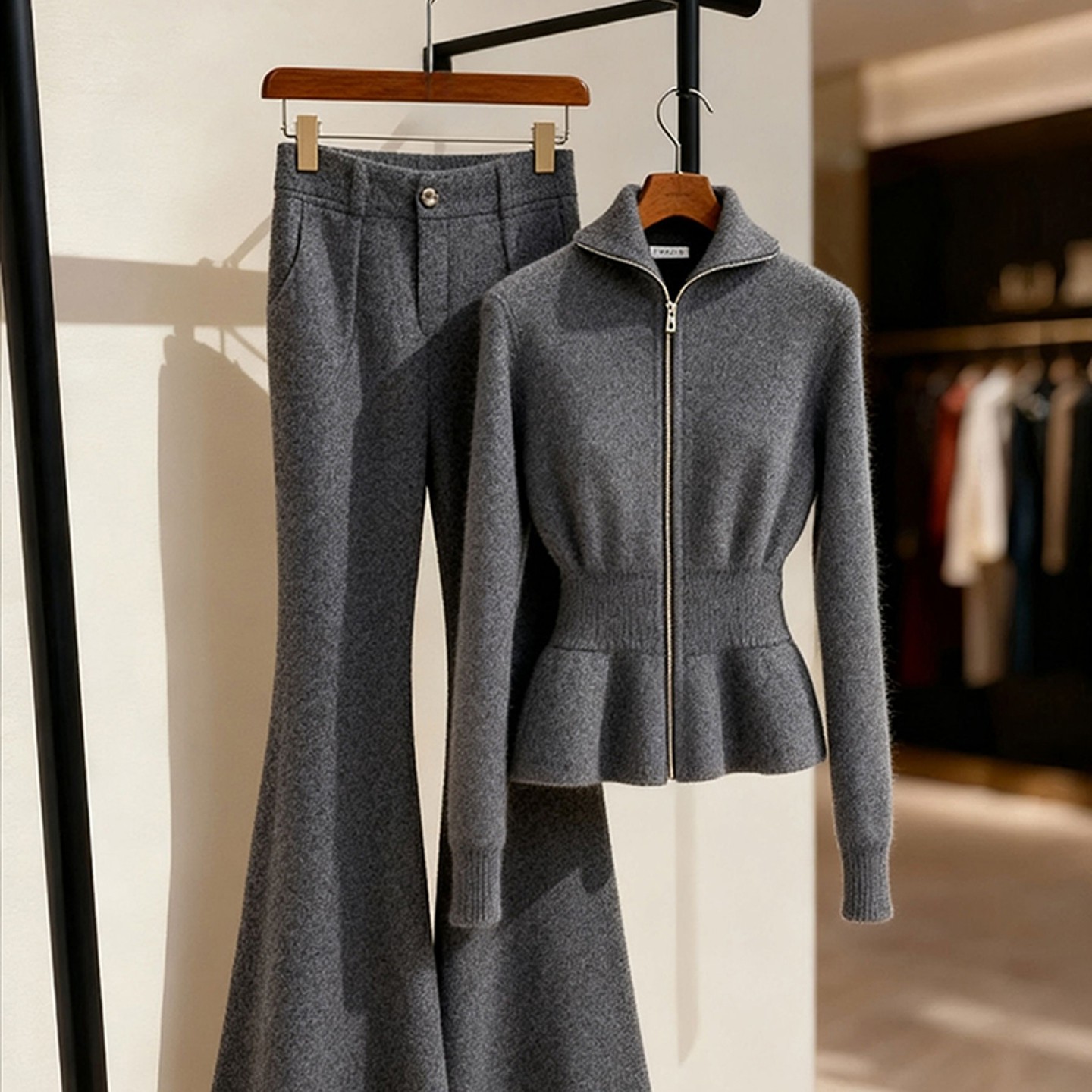 外贸撤回秋冬装一整套气质轻奢高端软糯小香风灰色毛衣裤子套装女,女装/女士精品,时尚套装,淘宝优惠券,粉丝福利购,淘宝优惠卷