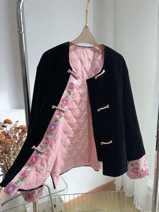 小个子黑色刺绣棉服女装 一线大品牌撤柜新中式 中国风今年流行爆款