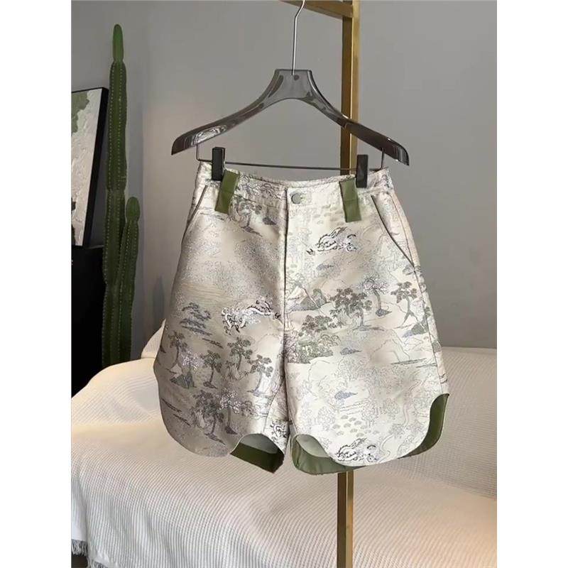 专柜撤回外贸新款女装新中式国风裤子女夏薄款高端提花印花超短裤,女装/女士精品,裤子,淘宝优惠券,粉丝福利购,淘宝优惠卷