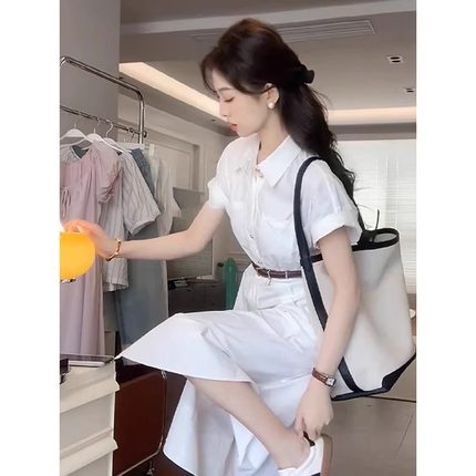 专柜撤回白色衬衫连衣裙女夏季2025新款小众设计高级感超好看裙子