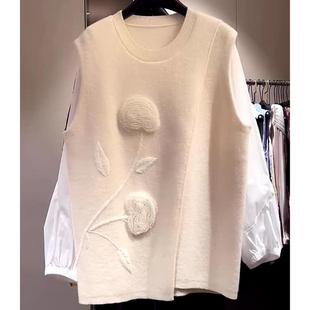 高級感韓式 慵懶chic白色毛衣背心 爆款 外貿撤回早秋上衣女2025新款