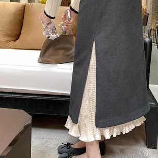 长款 春秋款 高级感独特超好看灰色半身裙子女2026新款 外贸撤回女装