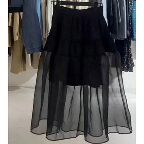 专柜撤回夏季新款欧货高级感百搭休闲超好看黑色网纱蓬蓬半身裙女