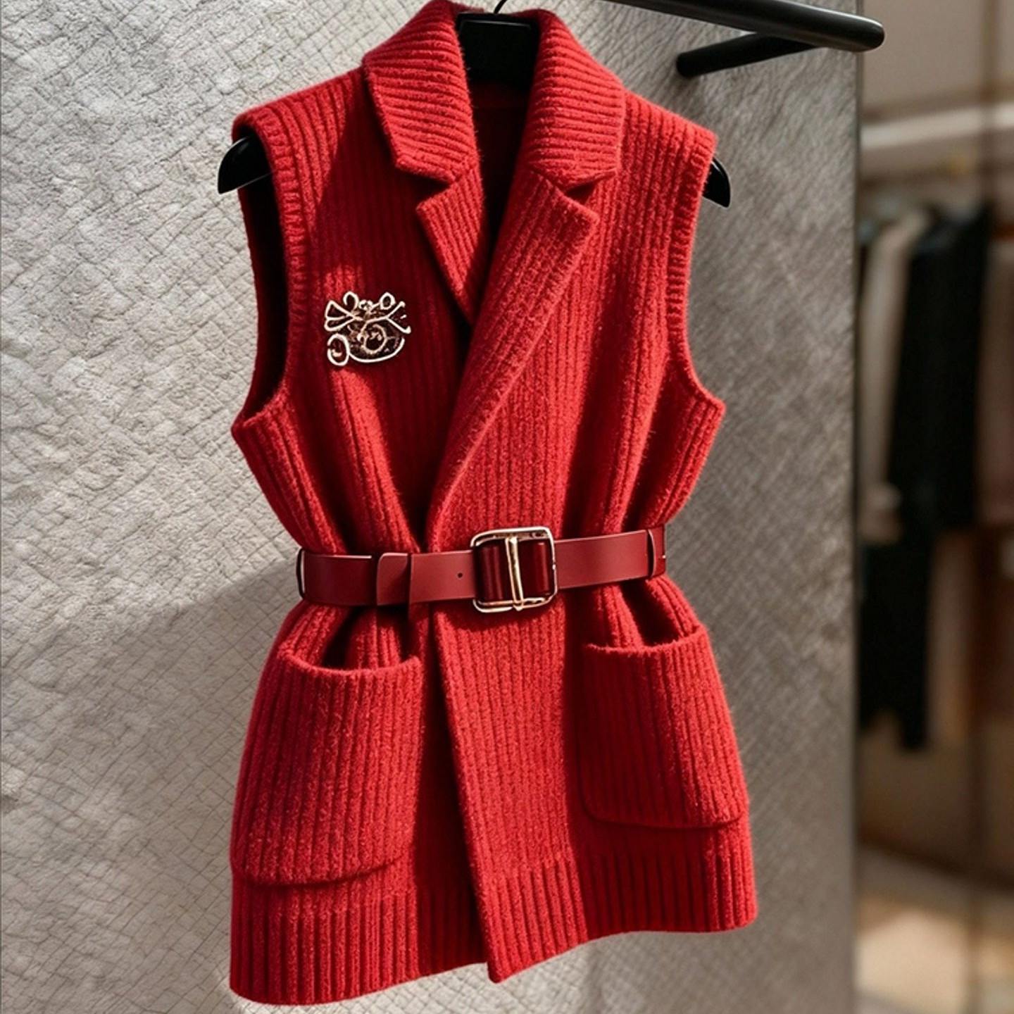 外贸撤回马甲今年流行爆款巨好看时髦洋气叠穿高端红色针织外套女,女装/女士精品,常规大码外套,淘宝优惠券,粉丝福利购,淘宝优惠卷