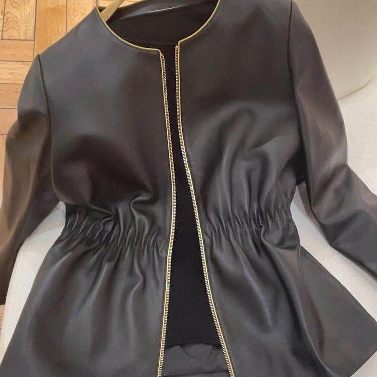 专柜撤回新款高级感小个子收腰又a又飒机车版高端黑色皮衣外套女