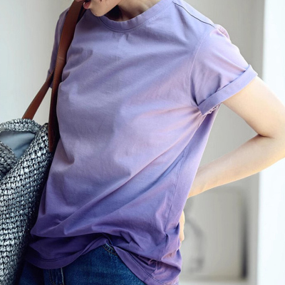 专柜撤回正肩紫色渐变短袖t恤女洋气独特别致小众设计感上衣夏季