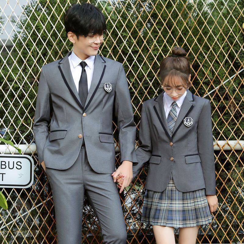 长袖英伦风学院风JK格子时尚百褶裙学生班服春季学生西装套装女