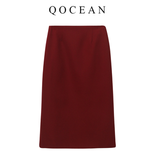 中长款 新款 通勤OL职业一步裙加厚包臀裙子 半身裙2022秋季 红色西装