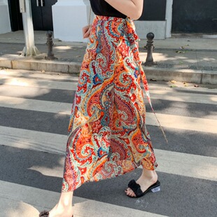 度假风长裙 系带一片式 波西米亚民族风印花半身裙女2026夏季 新款