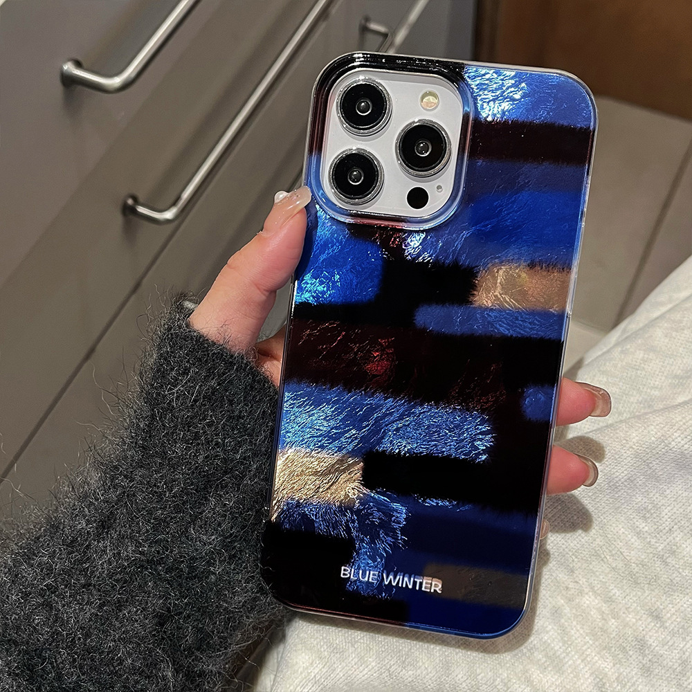 2026黑蓝格适用苹果16手机壳iPhone15promax晕染14新款12光油漩涡