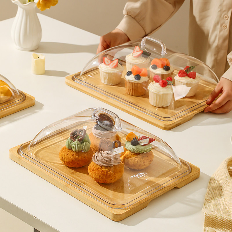 长方形试吃盘面包水果试吃展示盘带盖幼儿园茶歇摆台展示架点心盘