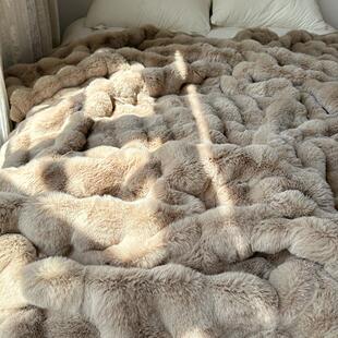 驼色加厚大毛毯200*230铺床 超10斤双层高级仿貂皮皮草风盖毯沙发