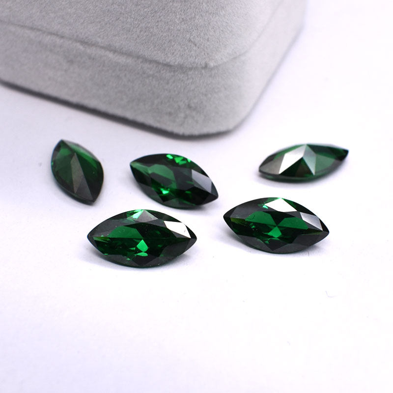 祖母绿马眼形碎钻锆石裸石绿色戒面宝石瑞士尖底钻石戒指耳钉diy
