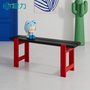 彩色长凳多巴胺长条凳餐椅板凳玄关换鞋凳时尚孟菲斯家用北欧双拼