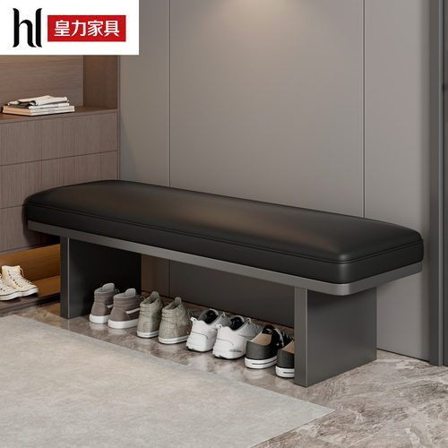 轻奢玄关真皮软包长条换鞋凳