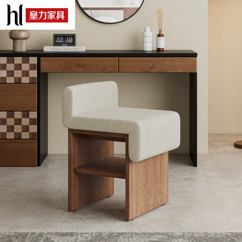 羊羔绒换鞋凳门口家用实木玄关凳子卧室梳妆凳轻奢中古风化妆凳