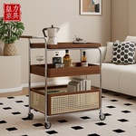 实木可移动小推车简约茶几沙发边几角几客厅餐边柜餐车藤编置物架