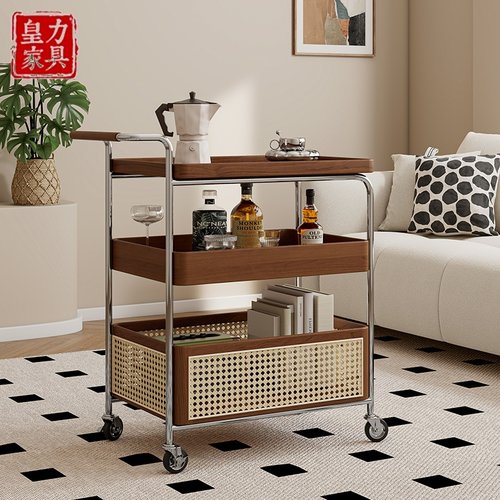 实木可移动小推车简约茶几沙发边几角几客厅餐边柜餐车藤编置物架