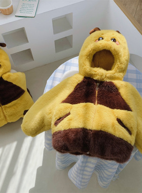 恩佐熊 蜜宝 儿童高定款亲子连帽加绒加厚蜜蜂毛毛衣外套 EZD2438