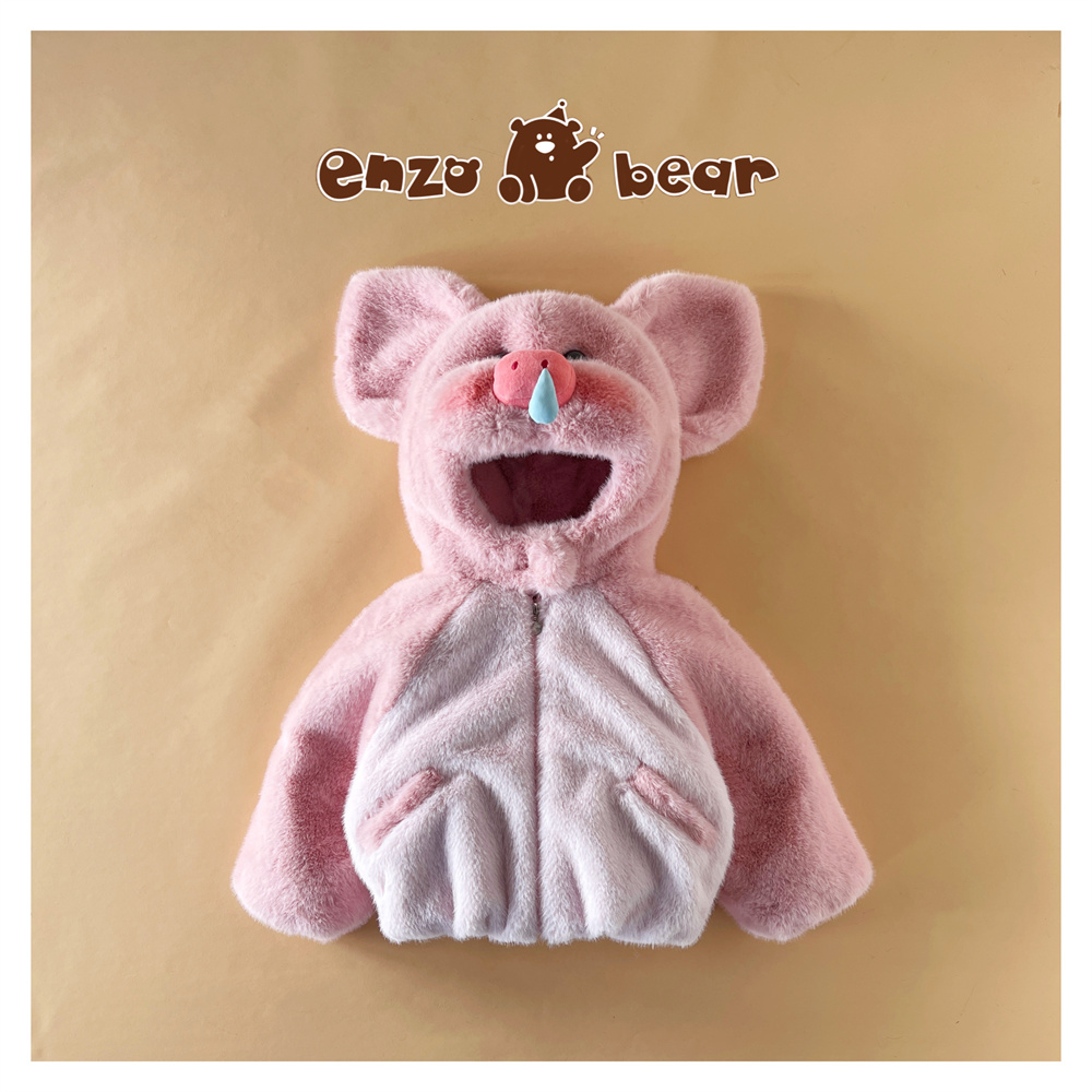 Enzo Bear恩佐熊 亲子高定款连帽加绒加厚鼻涕猪毛毛外套 EZD2436