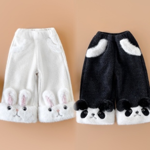 恩佐熊 儿童加绒裤子毛毛亲子卡通裤脚长裤编织直筒裤 EZX25167