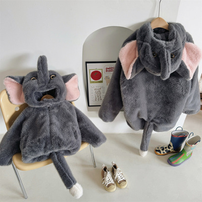 恩佐熊 壮壮 儿童高定款亲子连帽加绒加厚大象毛毛外套 EZD2423