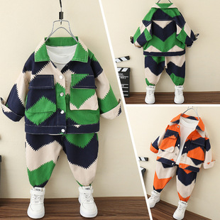新款全身迷彩潮酷儿童牛仔套装时尚帅气潮流二件套