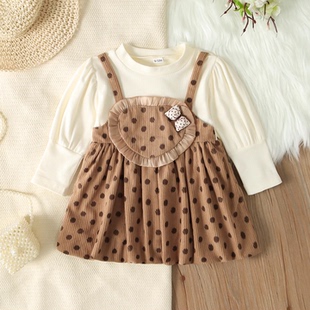 2025新款女童复古休闲可爱儿童宝宝连衣裙假两件