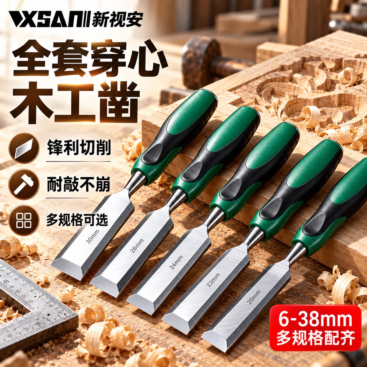 穿心木柄凿木工凿子木凿扁铲凿刀平铲刀平凿半圆凿木匠木工工具套