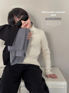 胡大牙童装毛衣半高领外套2023纯棉线针织衫男童打底衫秋冬装上衣