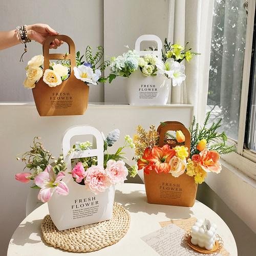 ins手提纸袋仿真花拍照氛围道具