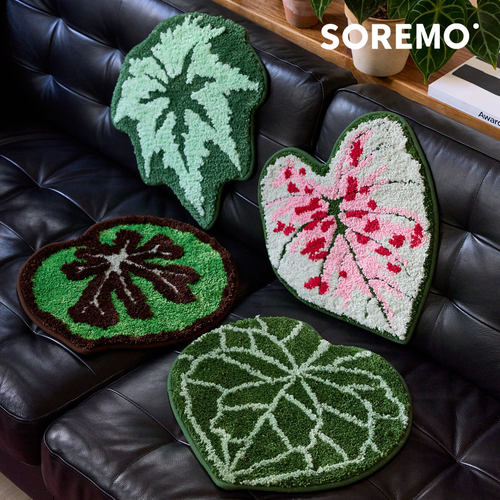 SOREMO 原创热植坐垫花烛椅垫彩叶芋屁垫办公室餐厅簇绒防滑插画