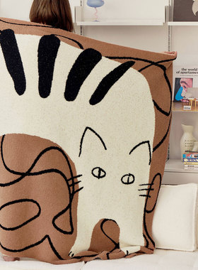 SOREMO 懒猫毯原创专利设计可爱重磅半边绒毛毯棕色沙发毯盖毯