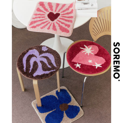 SOREMO 原创插画坐垫中古可爱防滑簇绒椅垫四季办公室屁股垫防凉