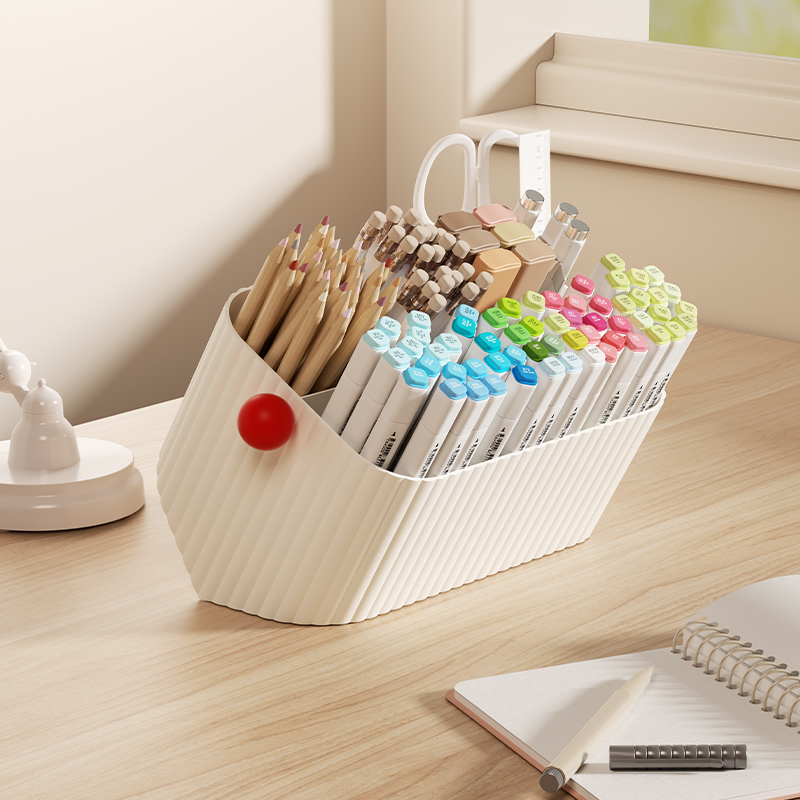 斜口笔筒+斜角拿取+分格分类