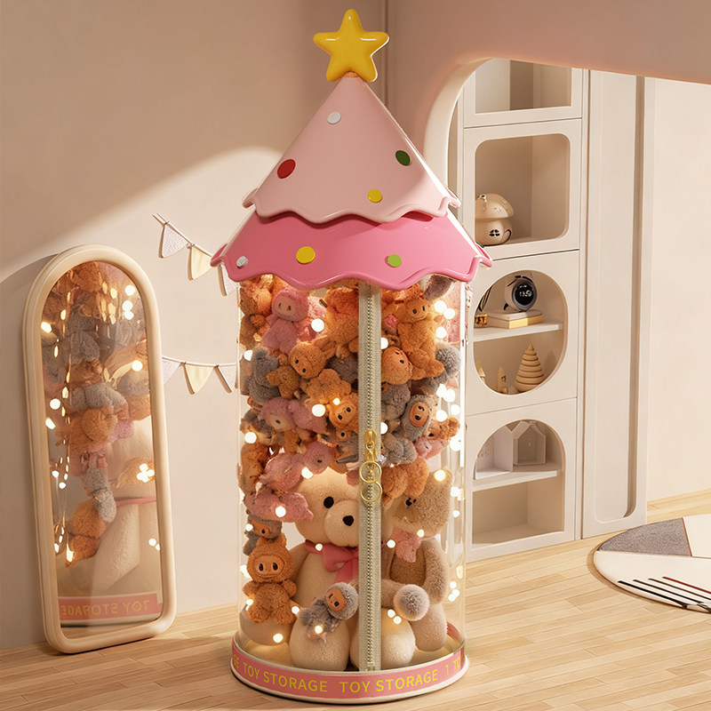 大直径娃娃收纳桶新款家用装毛绒玩具整理筒拉链款创意公仔防尘筒