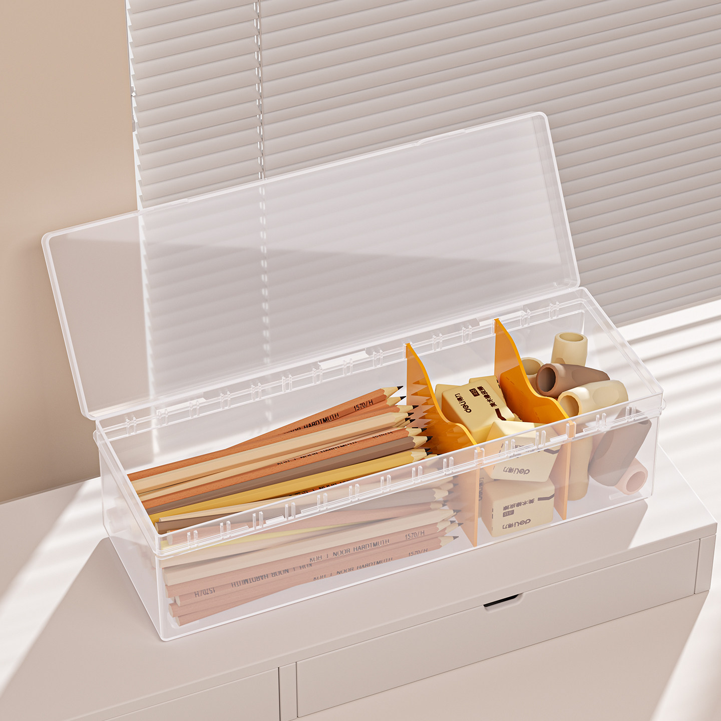 铅笔收纳盒学生透明文具盒大容量笔盒儿童桌面装彩铅蜡笔整理神器,收纳整理,文具收纳盒,淘宝优惠券,粉丝福利购,淘宝优惠卷