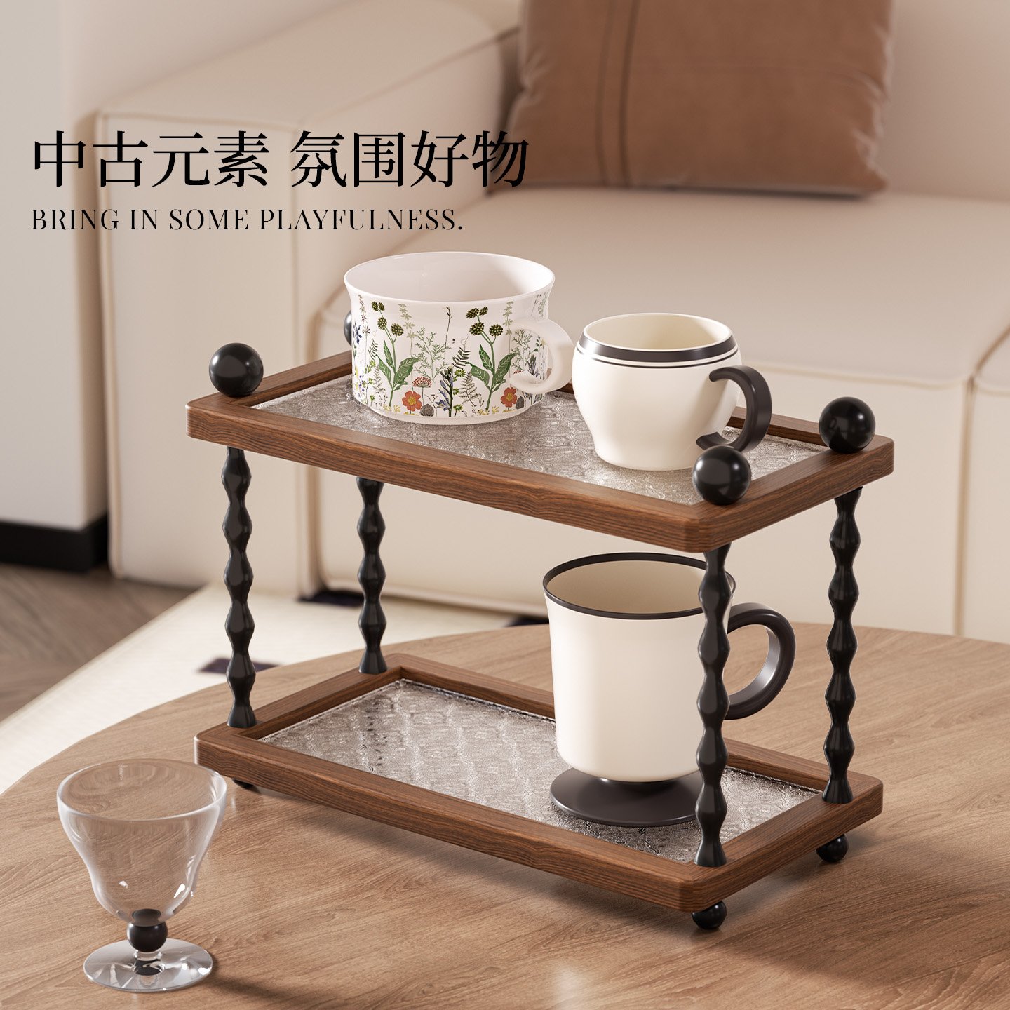 中古风杯架木质结合加厚层板