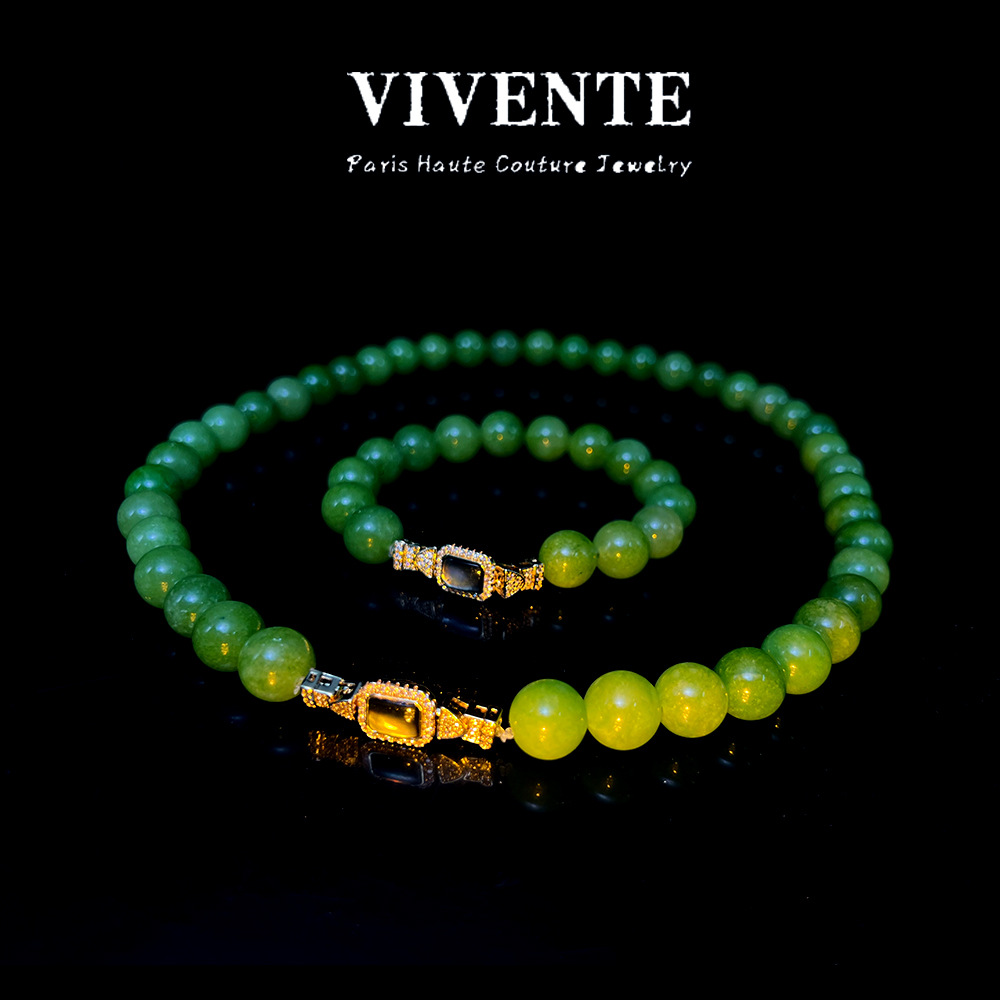 法式天然石牛油果贝壳首饰套装 vintage复古小众设高级感项链手链