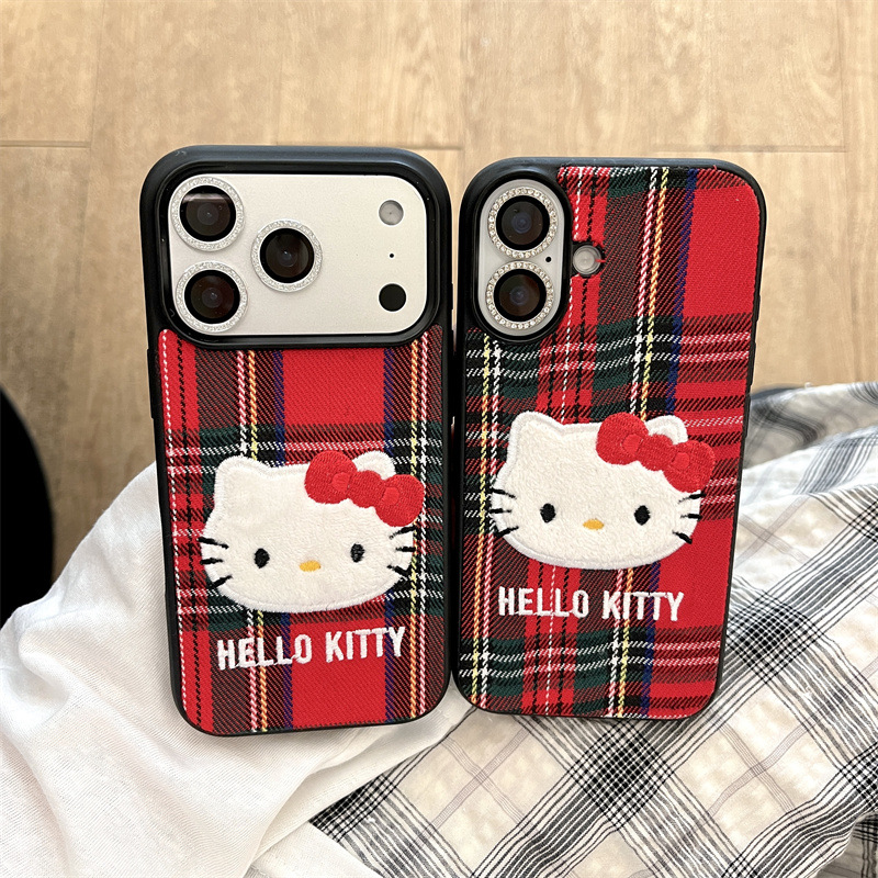 复古英伦格刺绣Kitty适用iPhone17苹果16ProMax/15手机壳14少女心