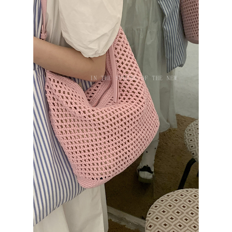 夏季大容量镂空编织包包女2025新款时尚文艺水桶包大容量单肩包