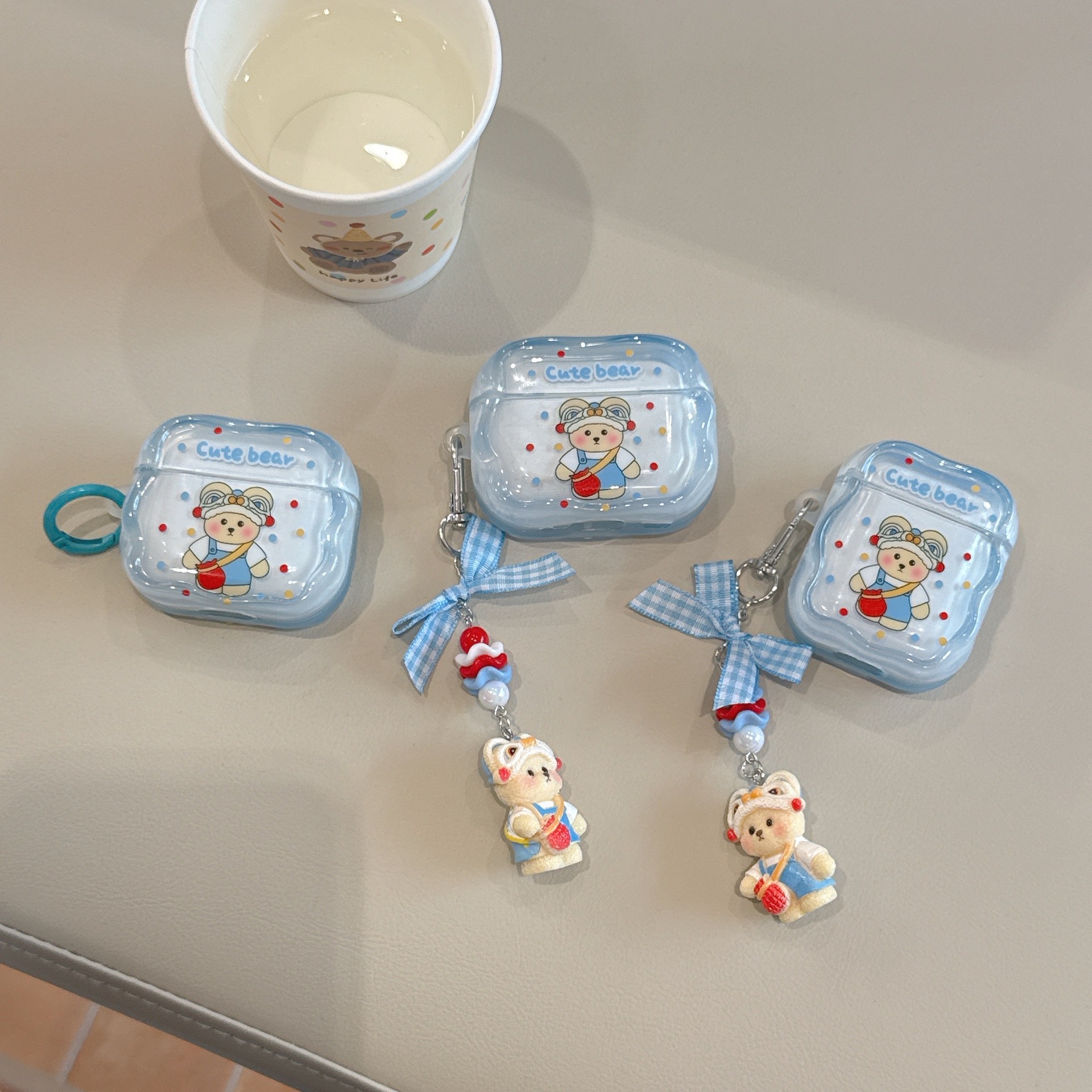 小清新透蓝波点醒狮小熊适用Airpods4/pro3耳机保护壳套二三代女