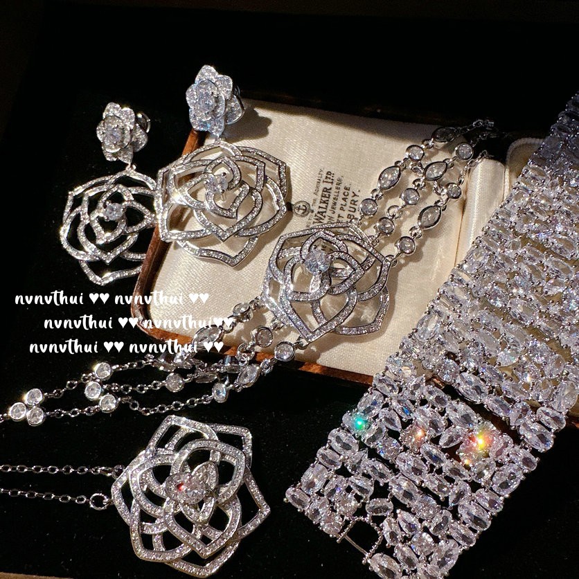 帕帕拉恰 山茶花宝石手链 富丽堂皇 镀18K金 玫瑰花锆石耳环