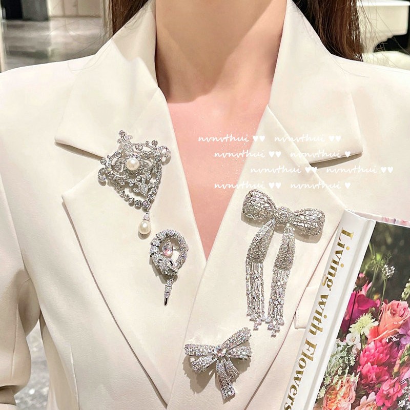 璨若星河蝴蝶结宝石流苏胸针 设计师镀18K金麦穗锆石蝴蝶胸针