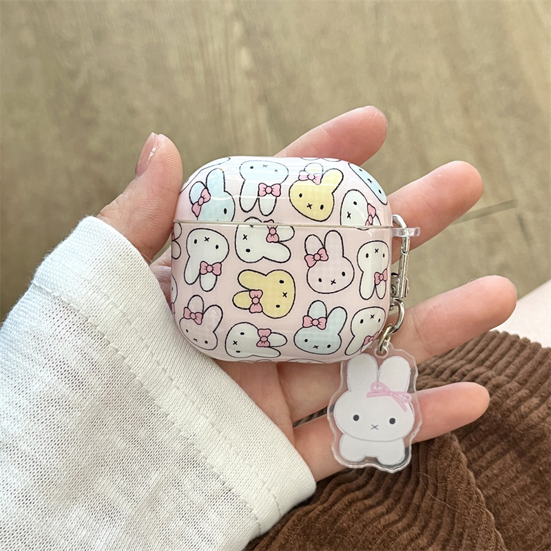 趣味卡通彩色兔子头像适用Airpods4/pro3耳机保护壳套二三代新款