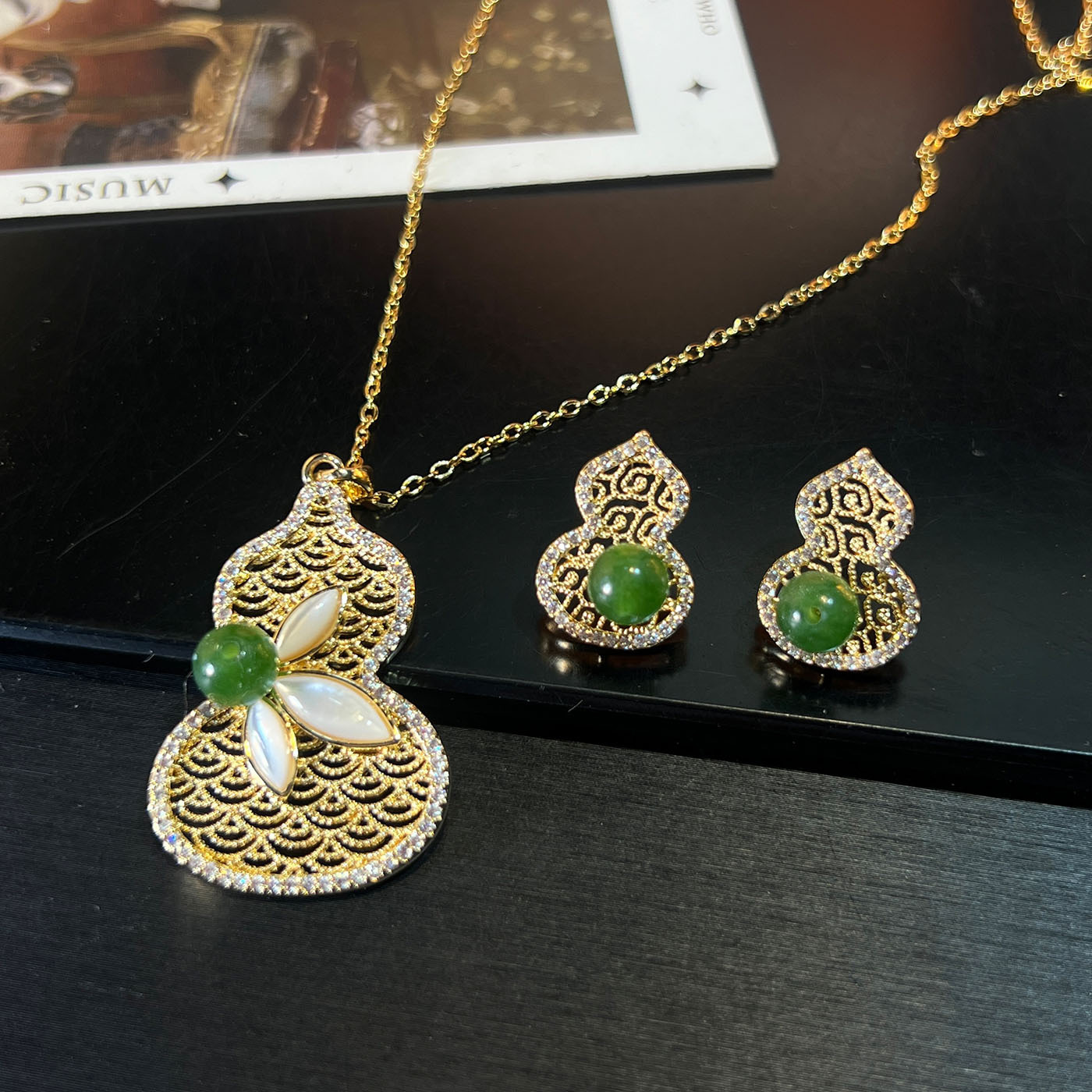 新中式葫芦精致小巧耳钉项链国潮高级感时尚百搭小众设计耳饰项链