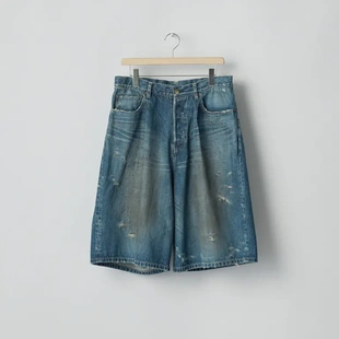 25aw SSSTEIN 代购 水洗破坏宽松牛仔短裤 denim shorts Baggy